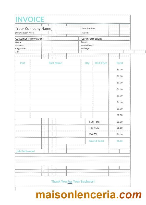 Szablon faktury Auto Repair w formatach Word i PDF